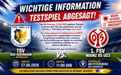 Testspiel gegen Mainz 05 U23 wegen Hitze abgesagt